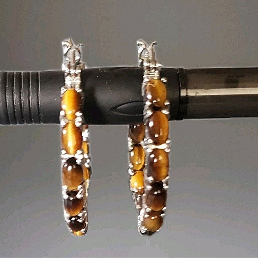 Tiger's Eye Hoop Earrings South African - Picture 5 of 8